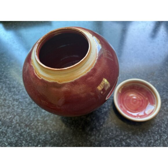 Vintage Ginger Pot With Lid Ceramic Handmade Pottery Hand Glazed Reddish Signed - Picture 4 of 10